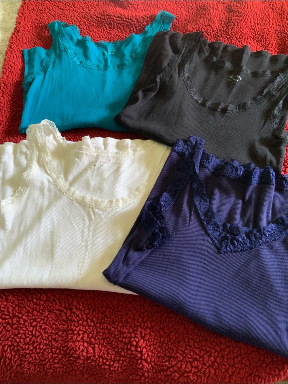 Women's Lace-Trim Tank Top - White, Black, Teal, Navy